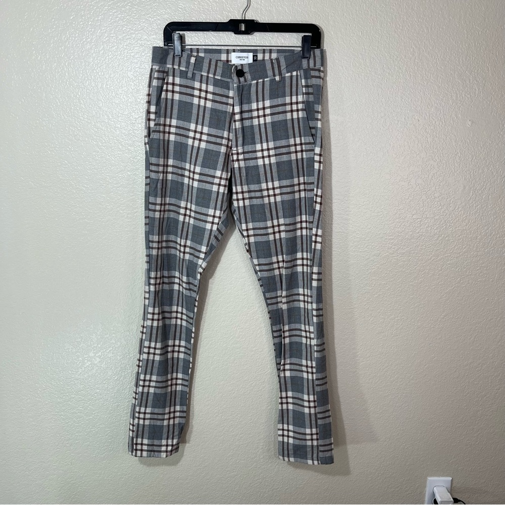 Christos New York Kennedy Trouser Gray Brown Checker Plaid 30